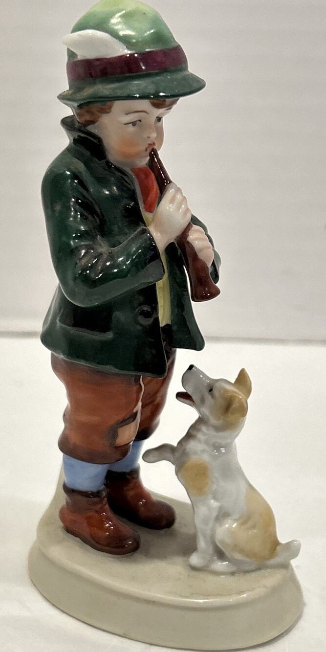 RARE Vtg Wallendorf Fasold & Stauch Bock #6324 boy & dog Porcelain Figurine